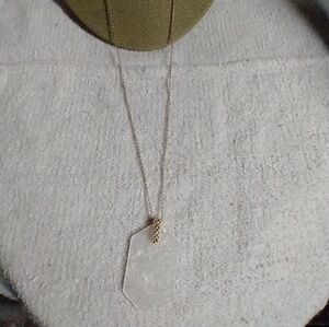 Goldtone white marbled dogtag necklace sugarfix long